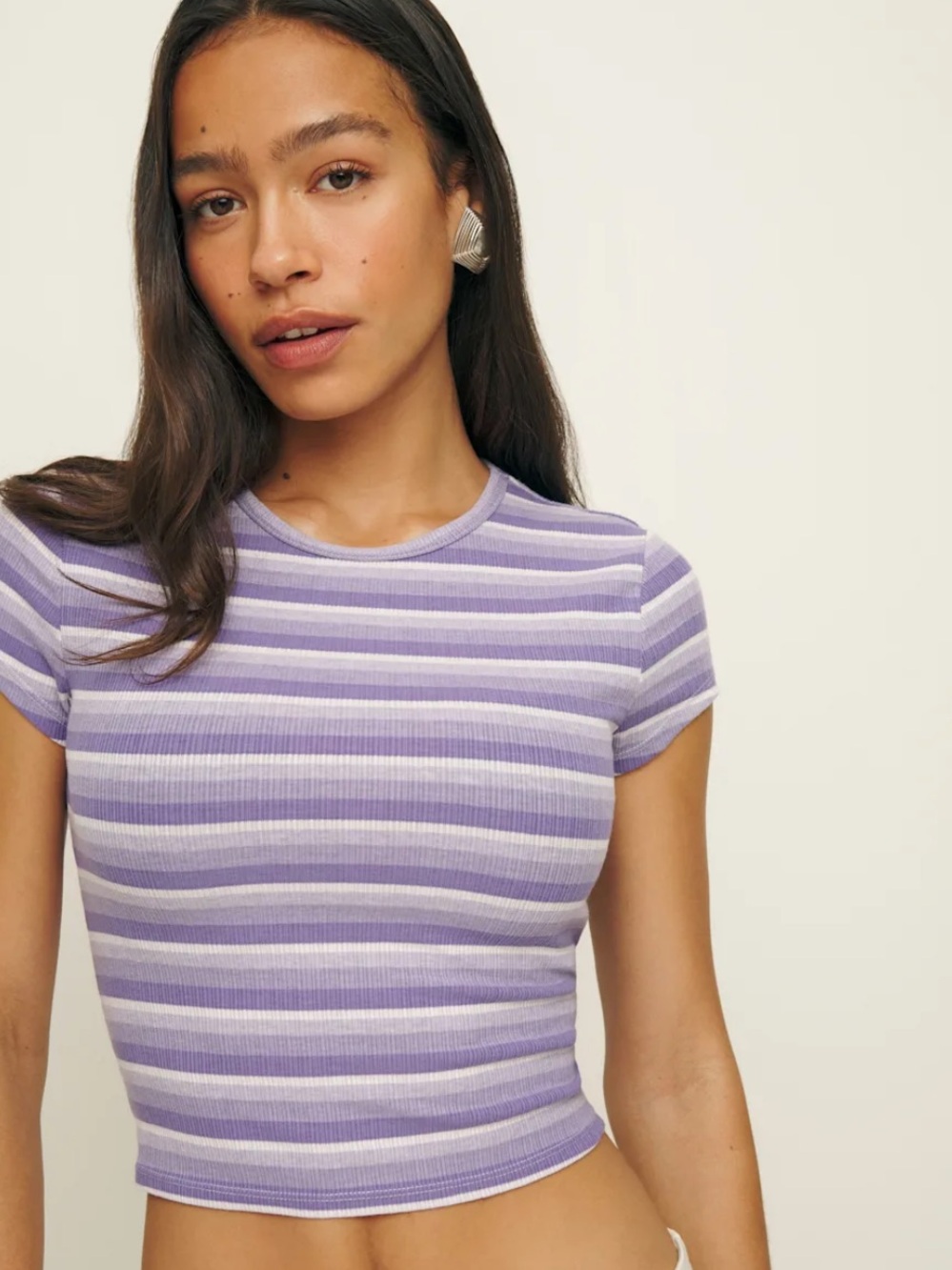 Reformation Muse Tee — Lavender Striped Ribbed Crop Top